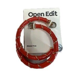 Open Edit Nordstrom NWT 50MM Enamel Gold Twist Nickel Free Hoop Earrings